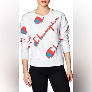 Champion Logo Pullover Knit Sweatshirt Athletic Athleisure Crew Neck Long Sleeve